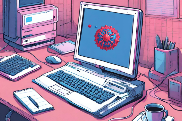 AI generated image modified by GATE: A computer showing a virus on the screen