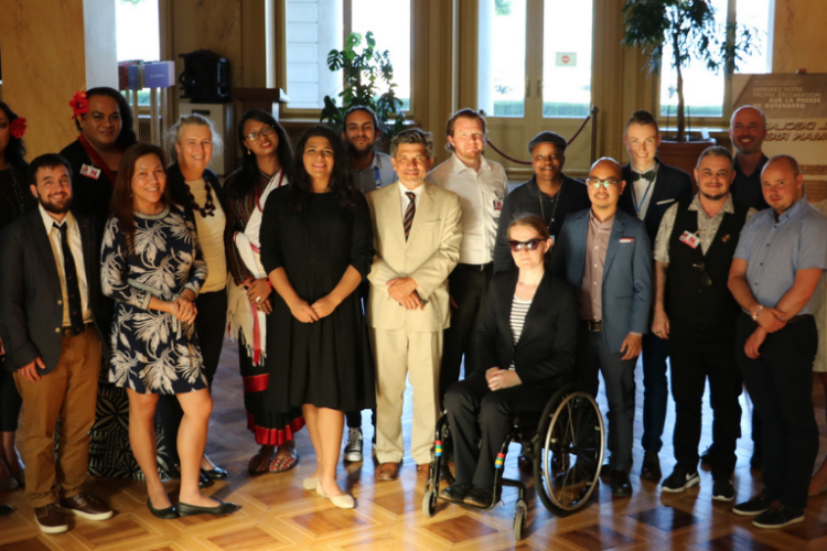 Trans activists advocating for their rights at the United Nations, picture with Victor Madrigal-Borloz, IE SOGI