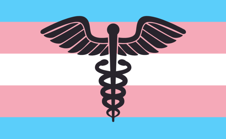 Trans flag with health icon overlay