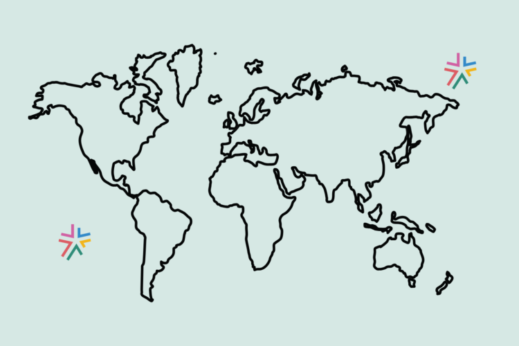 World map with multiple GATE logos with different colors