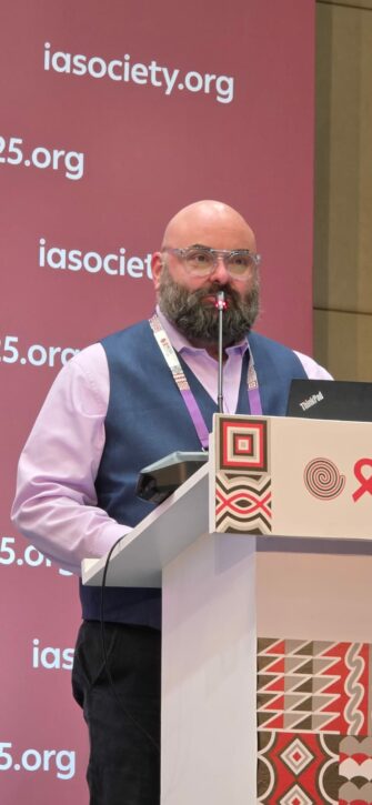 Masen Davis of Funders Concerned About AIDS speaking at IAS 2025